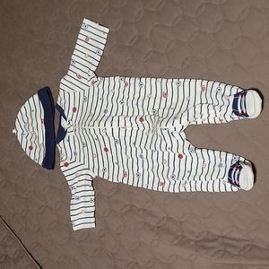 Little Me 3 months sports and stripes sleeper set with toque